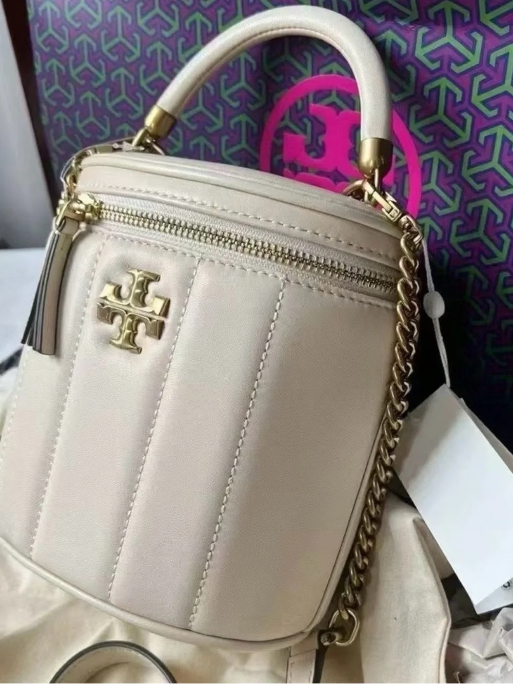 Tory Burch Kira Small Top-Handle vanity Bag in cream